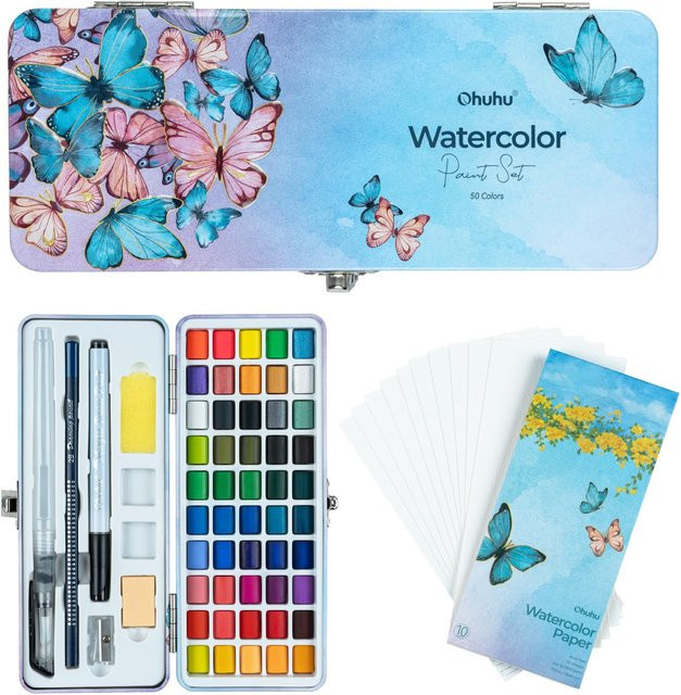 Ohuhu Deckfarben Set mit 50 Farben in einer transparenten Aufbewahrungstasche, Multicolour - Bild 1