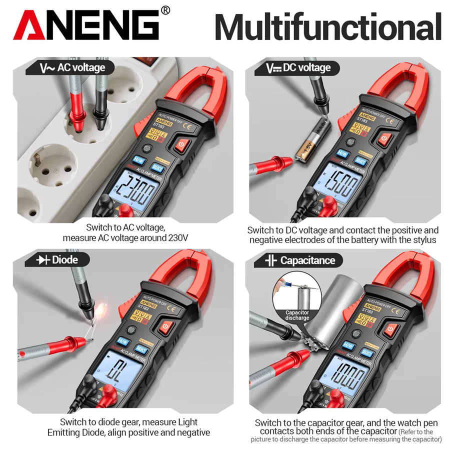ANENG ST183 Zangenamperemeter True RMS AC-Strom 6000 Anzeigen Spannungsprüfer mit NCV und Kapazitätsmessung in Rot - Bild 4