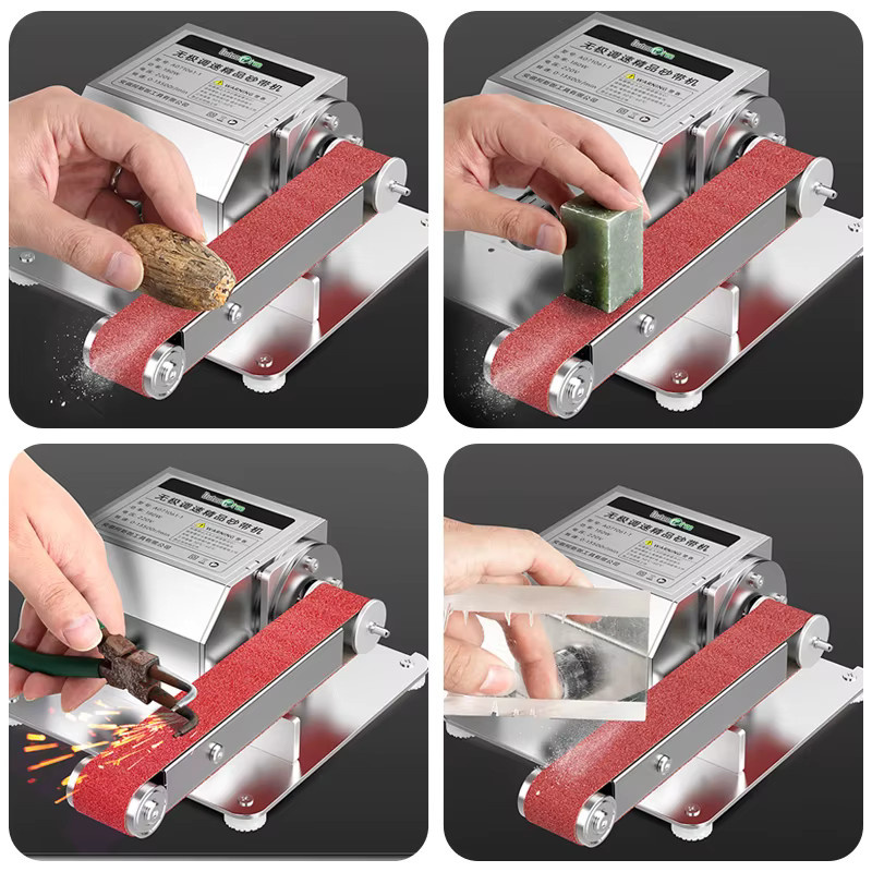 Dutoofree Mini-Elektro-Bandschleifer mit einstellbarer Geschwindigkeit, Tischgerät zum Schärfen und Polieren, Silber - Bild 3