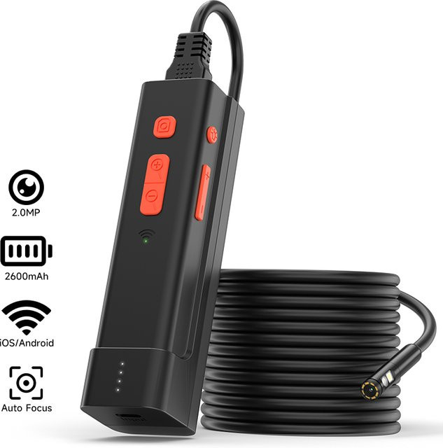 WiFi USB Video Endoskop Kamera mit LED-Beleuchtung und Autofokus Objektiv in Schwarz für Rohr- und Sanitärinspektionen - Bild 1