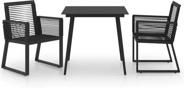 vidaXL 3-teilige Garten-Essgruppe aus PVC-Rattan und Glas in Schwarz - Bild 1