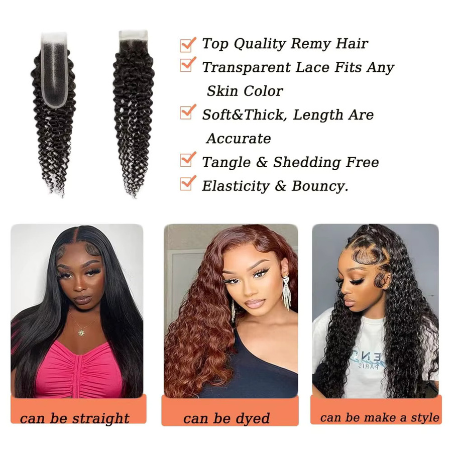 GloTress Jerry Curly Remy-Haar, 2x6 Spitzenverschluss, brasilianisch, natürlich - Bild 5
