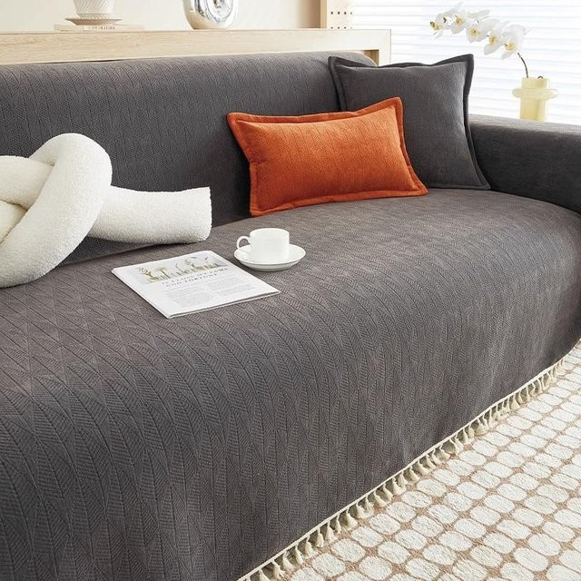 Chenille Sofabezug Super Six in Grau, einfarbig, B/T: 180 x 130 cm - Bild 1