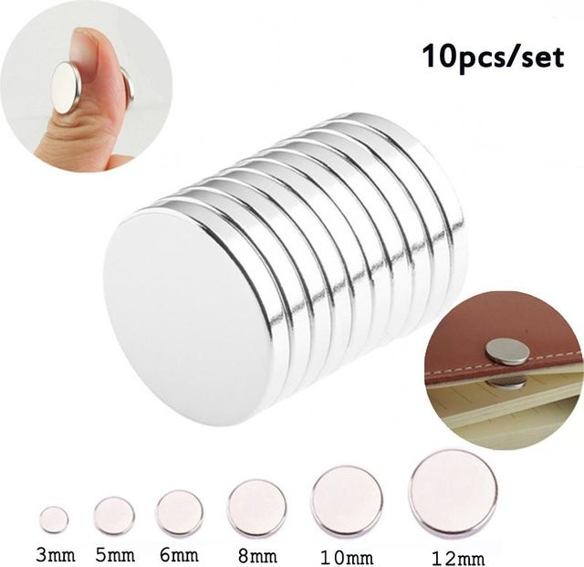 10 Stück runde Neodym-Magnete von BYEE Home & Kitchen, ultradünn und stark, Farbe Silber, Durchmesser: 3 mm, Höhe: 10 mm - Bild 1
