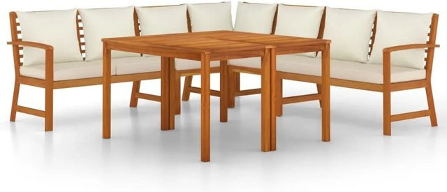 vidaXL 7-tlg Garten-Essgruppe Modell 8 aus Akazien-Massivholz mit Kissen in Cremeweiß - Bild 1