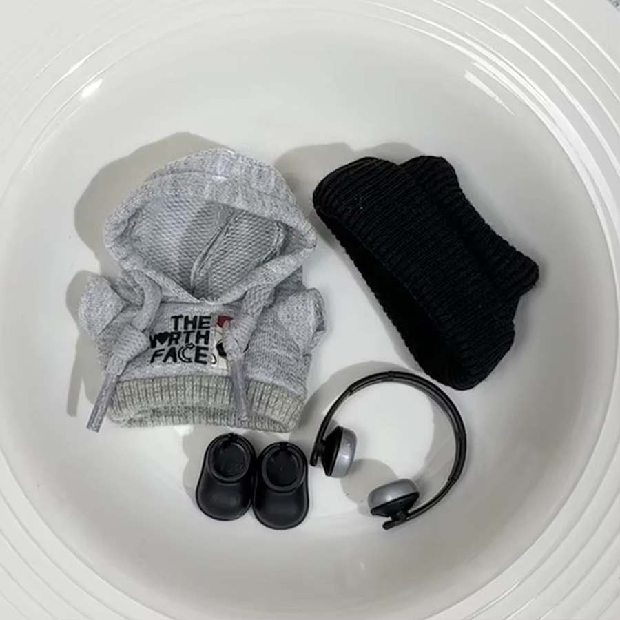 EVANOVM Labubu Plüsch Puppe Kleidung Mode Hoodie Hosen Set, Zubehör - Bild 4