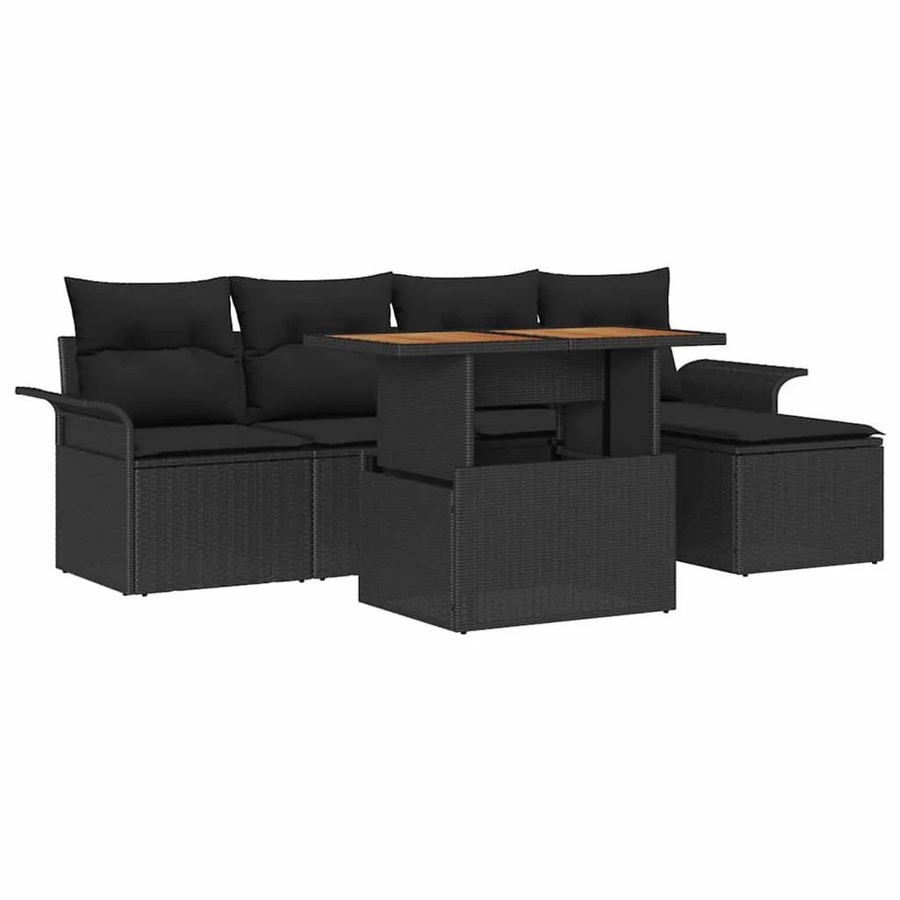 vidaXL Garten-Sofa-Set aus Polyrattan in Schwarz mit 6-teiliger L-Form, inklusive Polster und integriertem Stauraum für Garten und Balkon - Bild 2