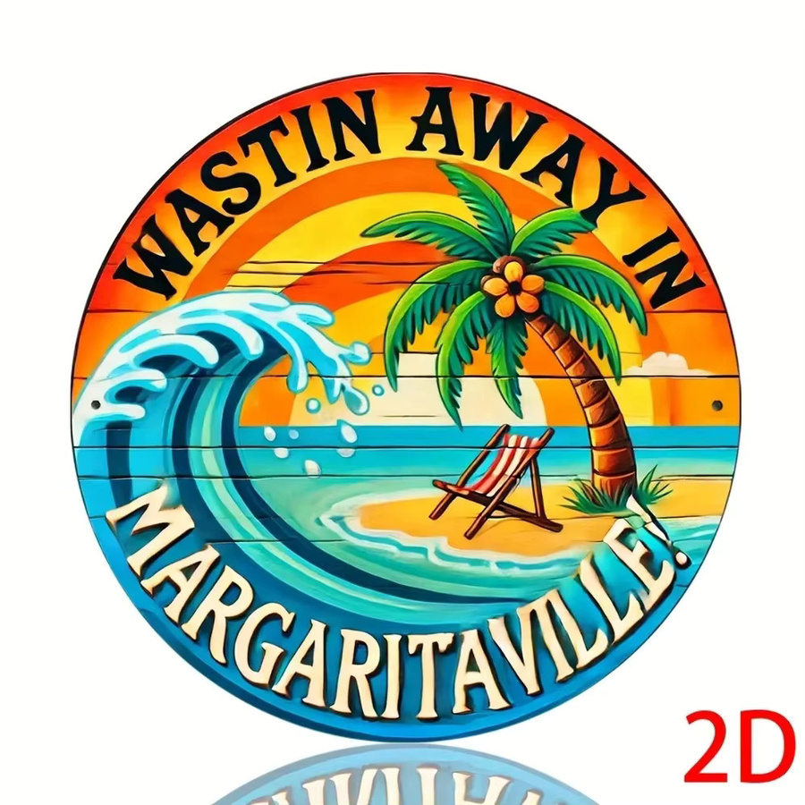 Potdemiel Vintage Aluminium-Metallschild Wasting Time in Margaritaville Rund Multicolour B: 20 cm, H: 20 cm, T: 1 cm - Bild 2