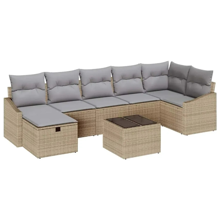 vidaXL Garten-Sofa-Set aus Polyrattan in Beige, 8-teiliges Lounge-Set mit Kissen für Garten, Terrasse und Balkon - Bild 2