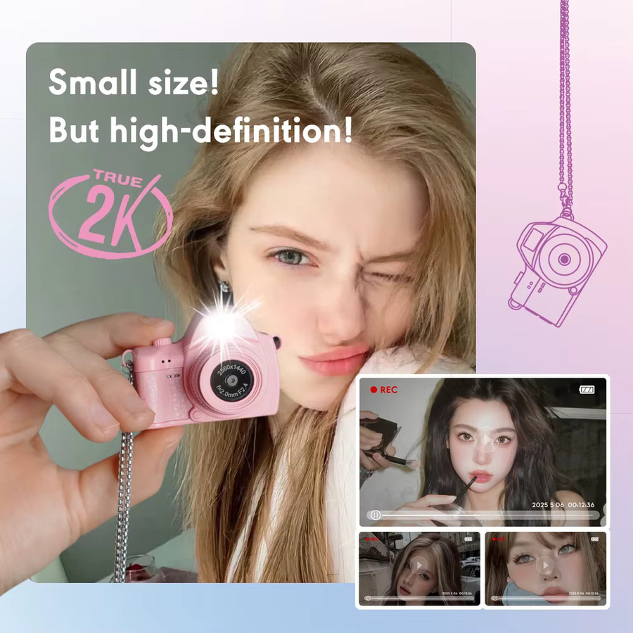 POVCAN Mini-Kamera S161 mit 1440p 2K HD-Videoaufnahme, tragbarer Taschen-DV-Videorekorder für Kinder mit Lampe in Gelb oder Pink - Bild 4