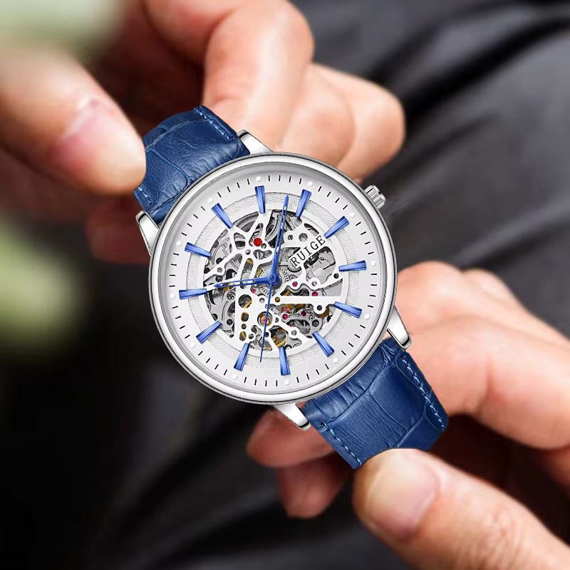 RUIGE Armbanduhr, Automatik, Leder, Weiß, Herren - Bild 5