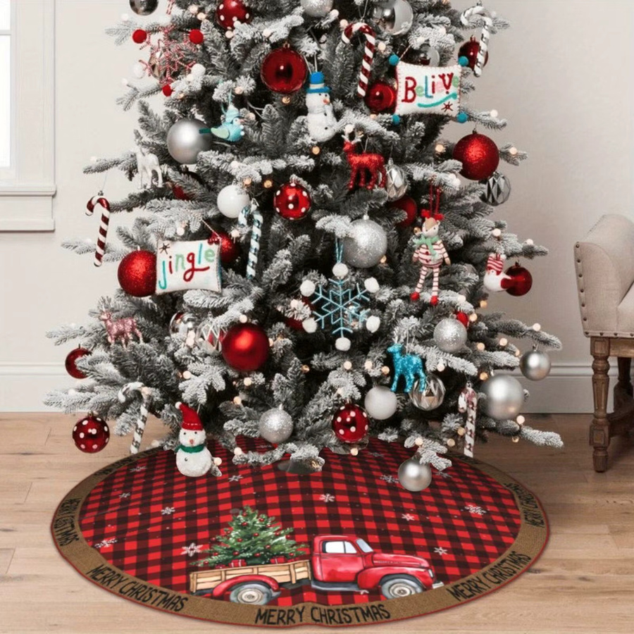 VIKAMA Weihnachtsbaumrock mit rotem LKW und Weihnachtsbaum Motiv in Rot für Innen und Außen - Bild 2