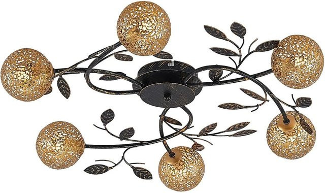 Lucande Deckenlampe Evory Florentiner in Schwarz aus Metall, 6-flammig, G9, Wohnzimmerleuchte - Bild 1