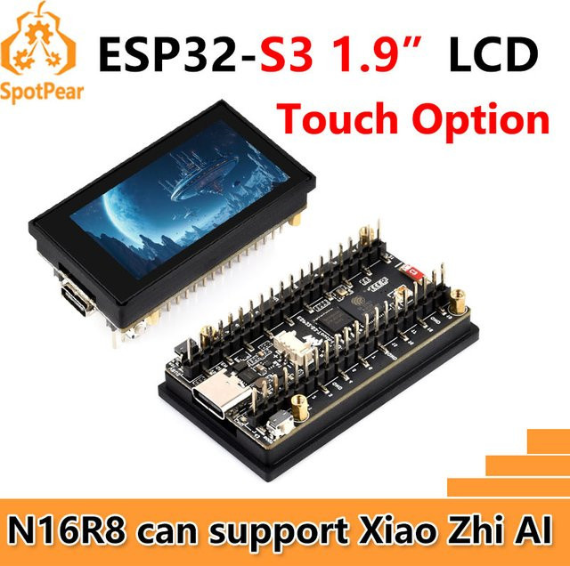 Spotpear ESP32 S3 N16R8 Entwicklungsboard mit 1,9 Zoll LCD-Touchscreen, SD-Port, RGB LED und QMI8658 6-Achsen Sensor in Schwarz - Bild 1