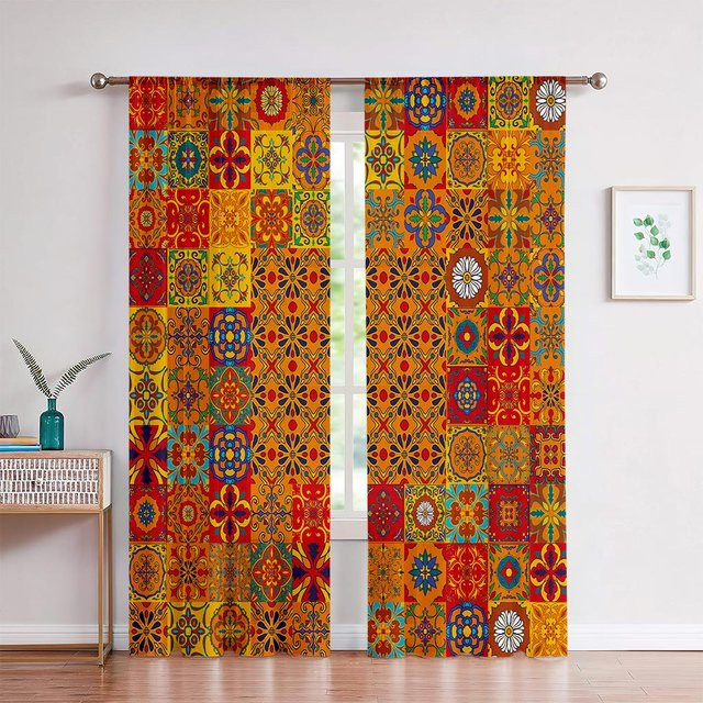 Yiran Furniture Dekorative Vorhänge im böhmischen Marokko-Stil mit bunten Mustern, 2er-Set, Mehrfarbig, Breite: 65 cm, Höhe: 165 cm - Bild 1