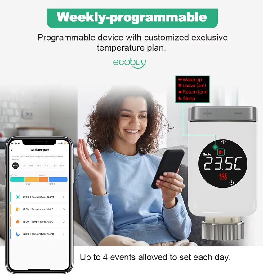 Tuya Smart Zigbee 3.0 Thermostatventil Temperaturregler in Weiß mit App- und Sprachsteuerung für Alexa und Google Home - Bild 3