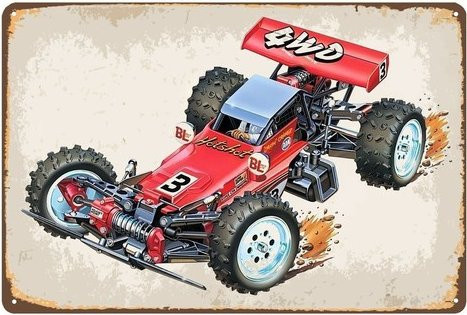 Tamiya Hot Shot Buggy Vintage RC Car Metall-Poster, B: 20,0 cm, H: 14,0 cm - Bild 1