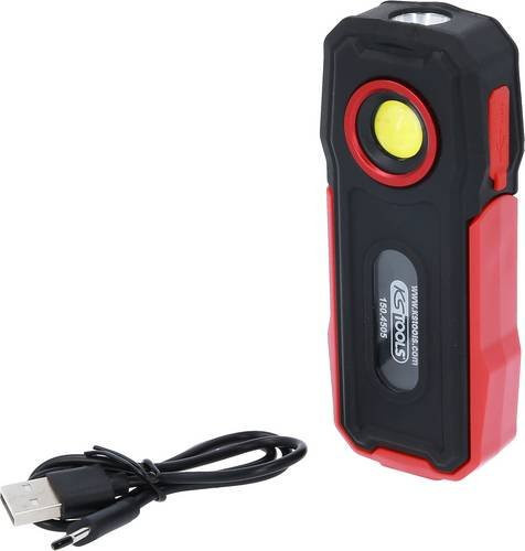 KS Tools Mobile Werkstatt-Handlampe 150.4505, akkubetriebene LED Arbeitsleuchte mit 300 Lumen, dimmbar, magnetisch und IP65, Schwarz/Rot - Bild 1