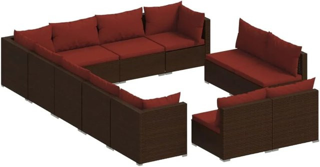 vidaXL 12-teiliges Garten-Lounge-Set aus braunem Poly-Rattan mit Kissen und pulverbeschichtetem Stahlgestell - Bild 1