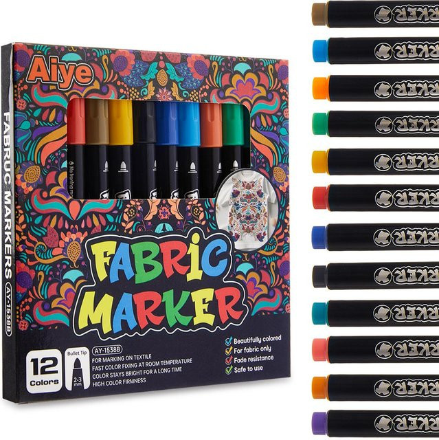CreativeCorner Stoffmarker für Kinder, 24 Farben, wasserfest und lichtbeständig für DIY-Projekte, Multicolor und Schwarz - Bild 1