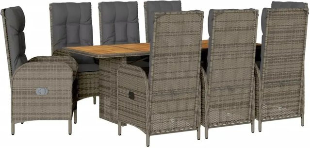 vidaXL 9-teilige Garten-Essgruppe aus Akazienholz und grauem PE-Rattan mit Kissen - Bild 1