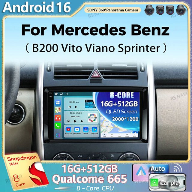 RSNAVI Android 16 Autoradio für Mercedes Benz B-Klasse W169 W245 mit 2K QLED Display, Multimedia Videoplayer, GPS, CarPlay und Stereo, Schwarz - Bild 1