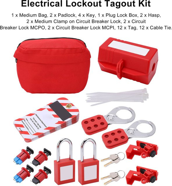 VBESTLIFE Lockout Tagout Kit mit Sicherheitsschaltern, Vorhängeschlössern und LOTO-Tags in Rot für die Industrie und Chemikalienanwendungen - Bild 1