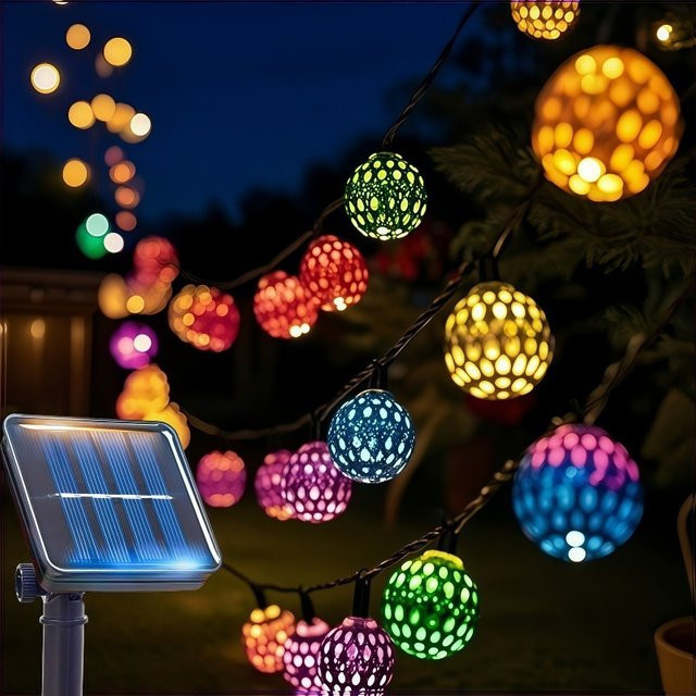 OKAL RED EAST Solar LED Marokkanische Kugel Lichterkette Wasserdicht mit 8 Modi für Garten Hochzeit Party und Dekoration - Bild 1