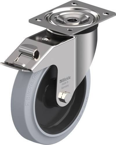 Blickle Lenkrolle LX-POEV 200XR-FI-SG mit Feststeller in Schwarz und Grau aus Edelstahl und Kunststoff, Rad-Durchmesser: 200 mm, Tragfähigkeit: 400 kg - Bild 1