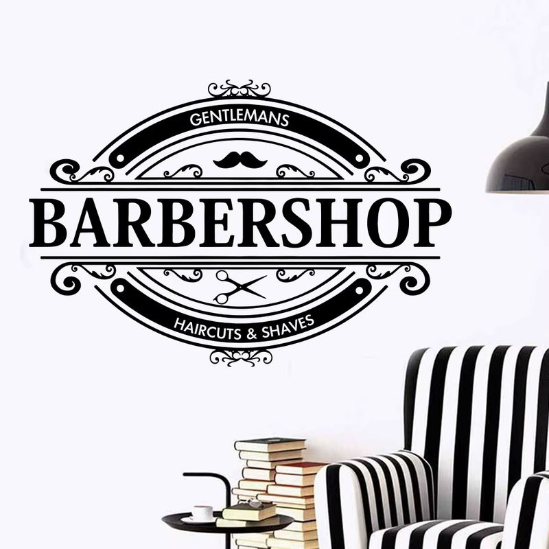 Duruibom Wandtattoo Barbershop Vintage Design für Friseure und Herrenhöhlen in Gelb und Schwarz - Bild 2