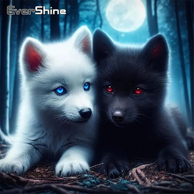 Evershine 5D Diamond Painting Wolf und Mond Wanddekoration mit Rund-Strass Stickerei in Multicolour B/B/H: 20 x 20 x 20 cm - Bild 1