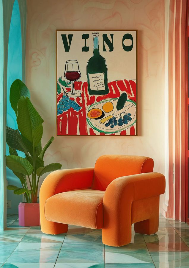 Amore Leinwanddruck Wandkunst mit Weinglas und Pfeffer in Grün gestreift für Wohnzimmer und Küche - Bild 4