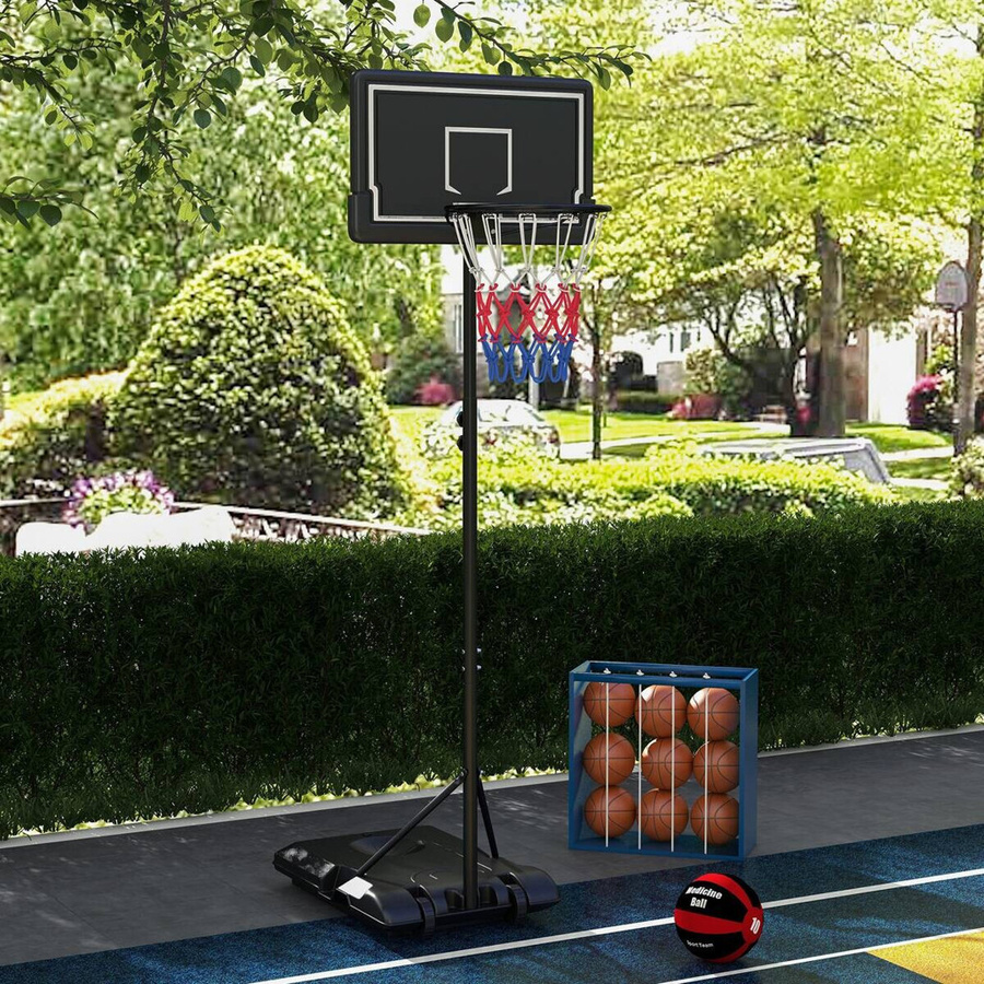 SPORTNOW Basketballständer aus Stahl in Schwarz mit Rollen, Höhe: 220-250 cm, Breite: 55 cm, Tiefe: 74 cm - Bild 5