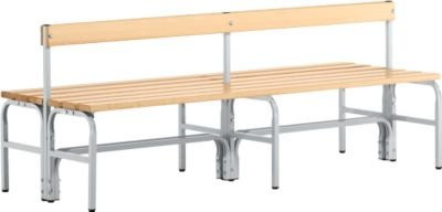 Sypro Umkleidebank aus Stahlrohr und Kiefernholz mit Rückenteil, Weiß, Breite: 200 cm - Bild 1
