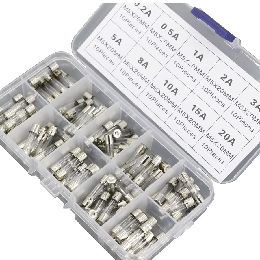 YUEQINGLIAOWANG 100-teiliges Glasrohr-Sicherungsset, transparent, 5x20mm, Schnellsicherungen von 0,2A bis 20A - Bild 2