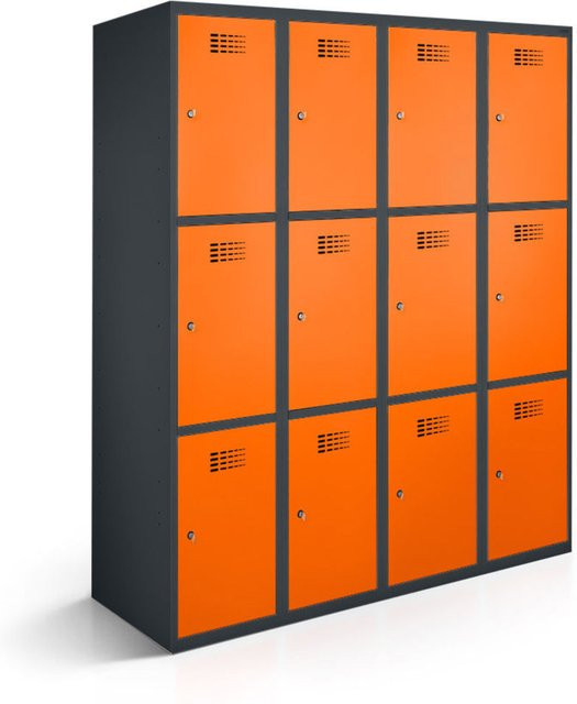 rotstahl Fächerschrank mit 12 Fächern in Orange und anthrazitgrauem Korpus, B/T/H: 120 x 50 x 180 cm - Bild 1