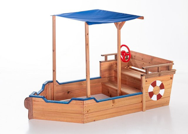 Sandkasten in Schiffsoptik aus massivem Tannenholz, B/T/H: 160 x 78 x 100 cm - Bild 1