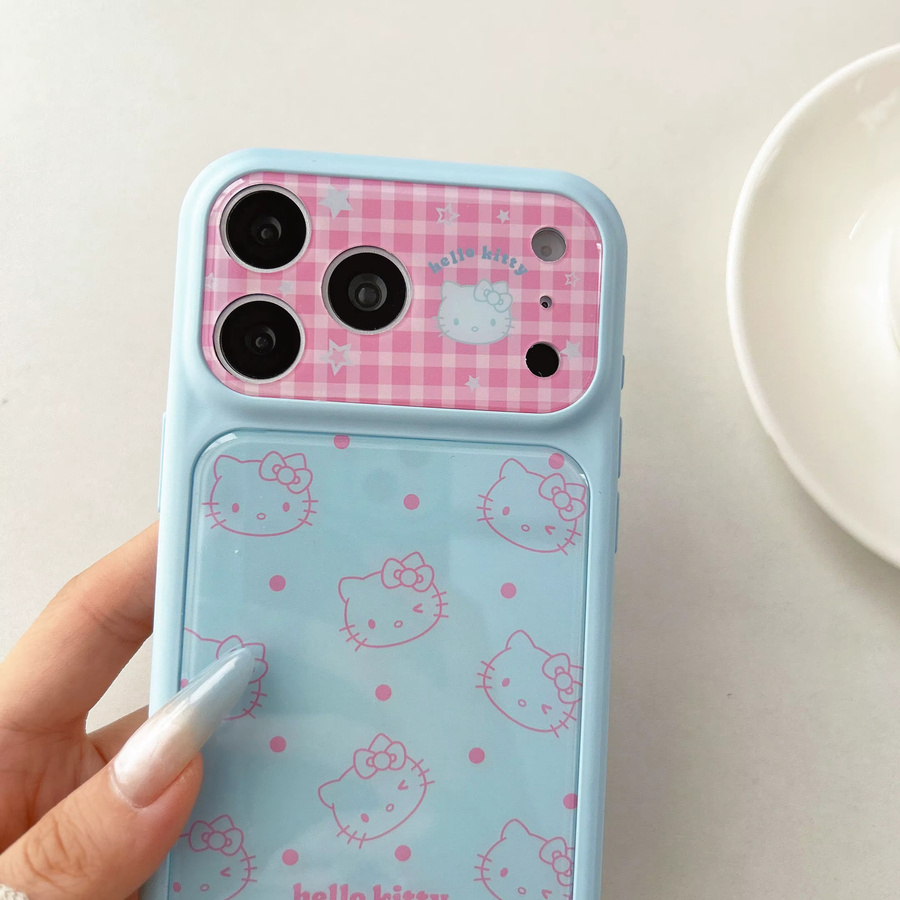 Sanrio Hello Kitty Handyhülle mit Karomuster und Punkten in Gelb für iPhone 14 15 16 17 Pro Max, stoßfeste weiche Rückseite mit Linsenschutz - Bild 2