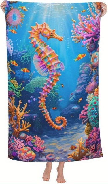 Strandtuch Creative Man mit Unterwasser Seepferdchen und Korallen Druckmuster in Weiss und Multicolour, Breite: 40 cm, Höhe: 60 cm - Bild 1
