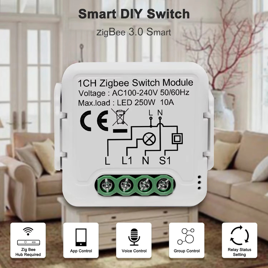 Tuya ZigBee 3.0 Smart Switch Modul 10A für Smart Home DIY mit 1 bis 4 Gang und 2-Wege-Steuerung, kompatibel mit Alexa und Google Home, Weiß - Bild 2