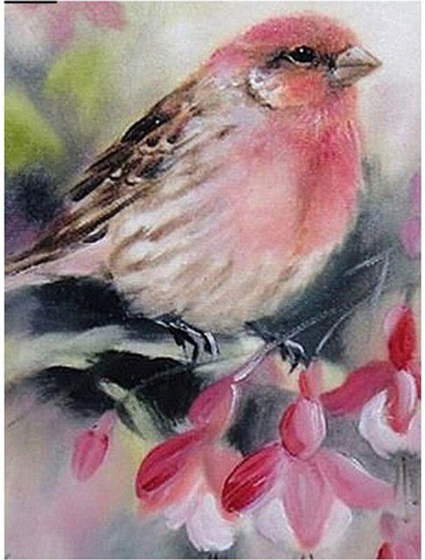 FIYO Diamond Painting Set 5D DIY Vogel und Blumen mit runden Steinen, Mehrfarbig, B/H: 20 x 30 cm - Bild 1