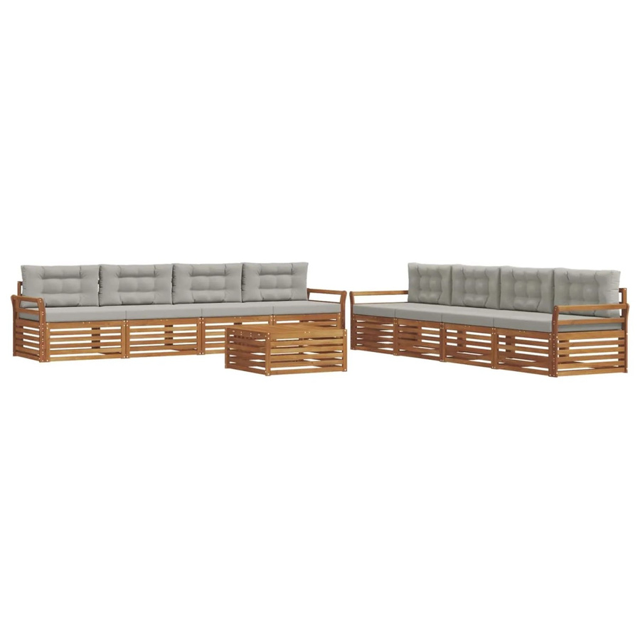 vidaXL Outdoor-Sofagarnitur 9-tlg. aus massivem Akazienholz in Natur und Hellgrau mit Kissen und Tisch - Bild 2