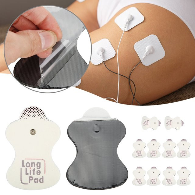 10er Set Elektrodenpflaster mit 2mm Knopf Typ und Schaumstoff für elektrische Therapie und Muskelstimulatoren in Beige und Weiß - Bild 1