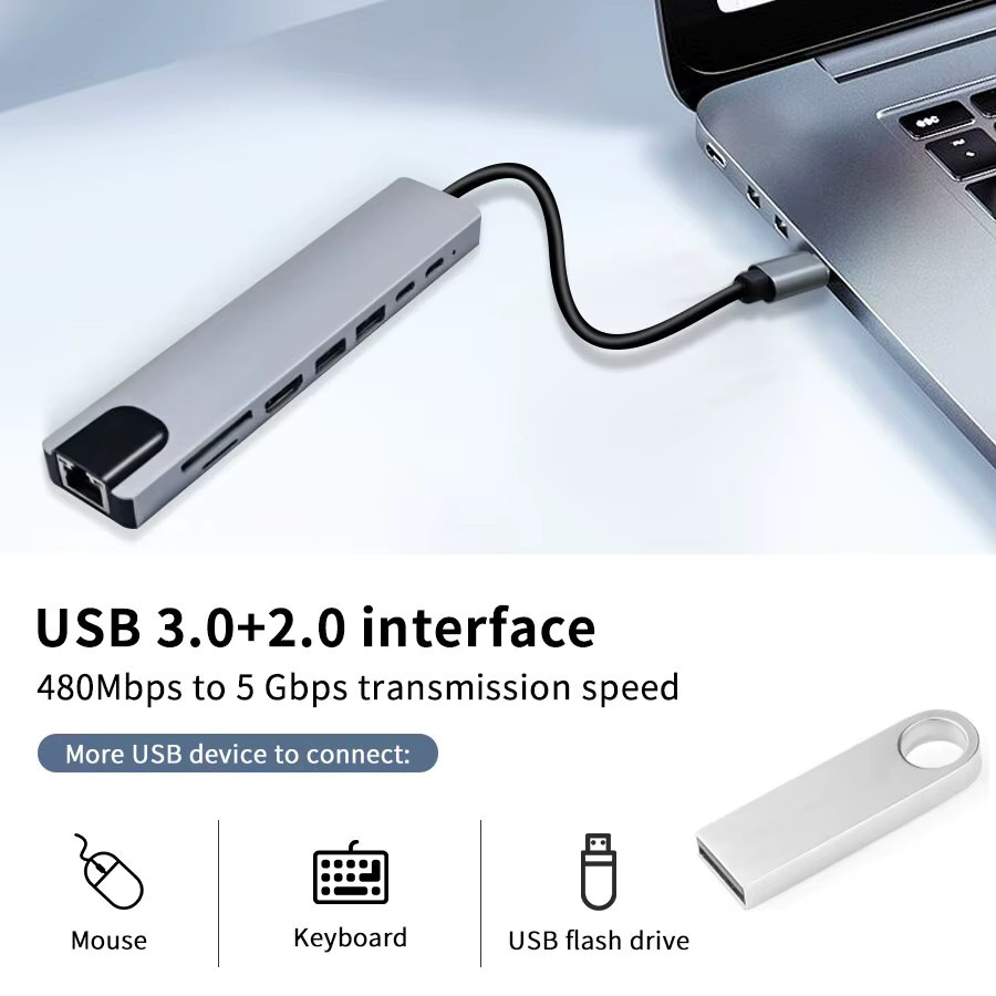 kebidumei USB-C Hub mit 4K HDMI, RJ45 Ethernet, PD Ladung und SD/TF Kartenleser für MacBook Air Pro und PC - Bild 2