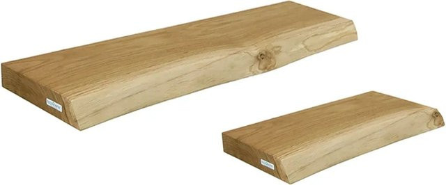 DELUKE 2er Set Wandregal HYDI aus Massivholz Eiche mit Baumkante, Farbe: Eiche Braun, B/T/H: 220 x 40 x 40 cm - Bild 1