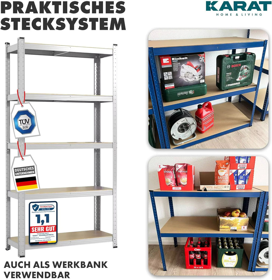 Floordirekt Lakota Schwerlastregal 2er Set mit Werkbank aus Metall in Blau - Bild 3