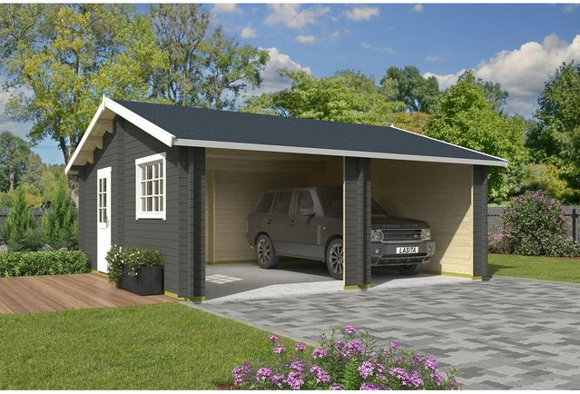 Lasita Maja Blockgarage Falkland ohne Tore in Grau-Grün, B/T: 628,6 x 635 cm - Bild 1