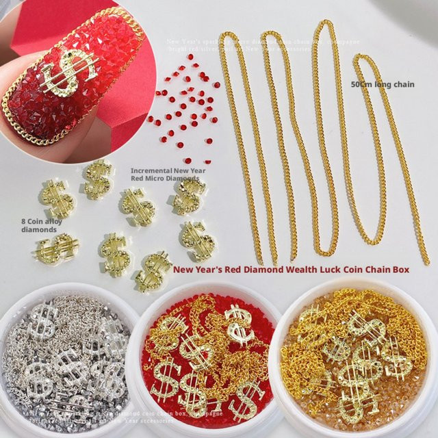 YYM Münz-Metallketten-Nagelkunst-Charms, Gold Silber, Strass-Dekorationen - Bild 1
