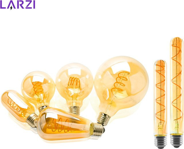 LARZI Retro LED Spiral Filament Glühbirne E14 E27 Warmweiß Transparent - Bild 1