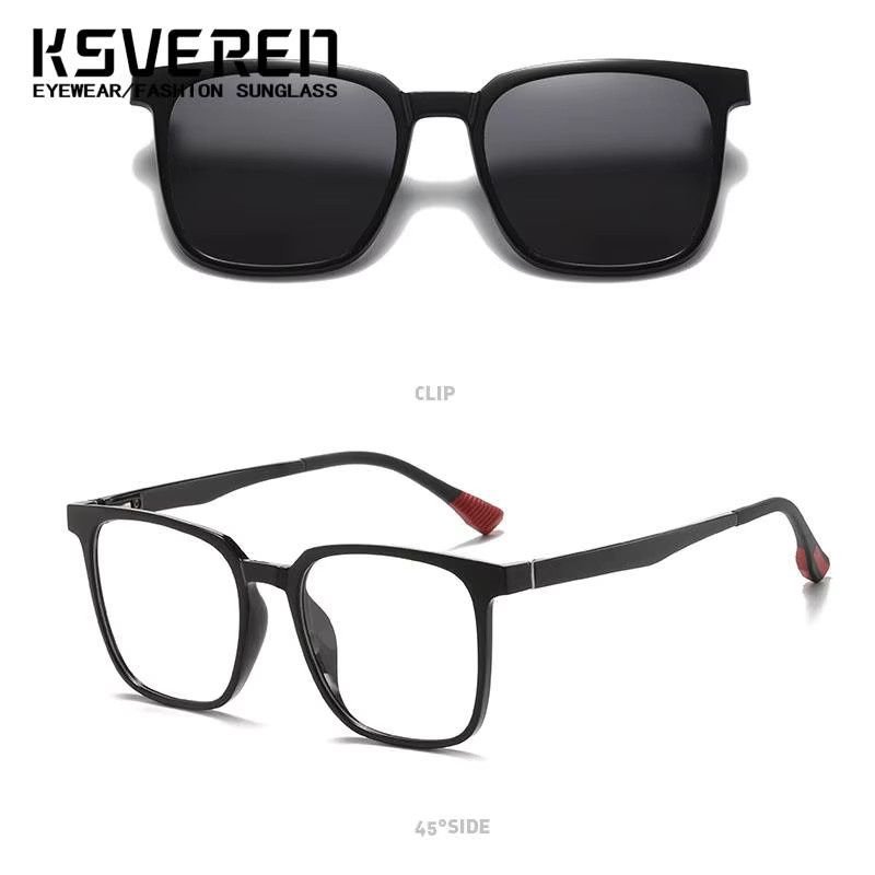 KSVEREN Magnetische Clip-On-Sonnenbrille, Vollrand, Square, Unisex, transparent, black - Bild 1